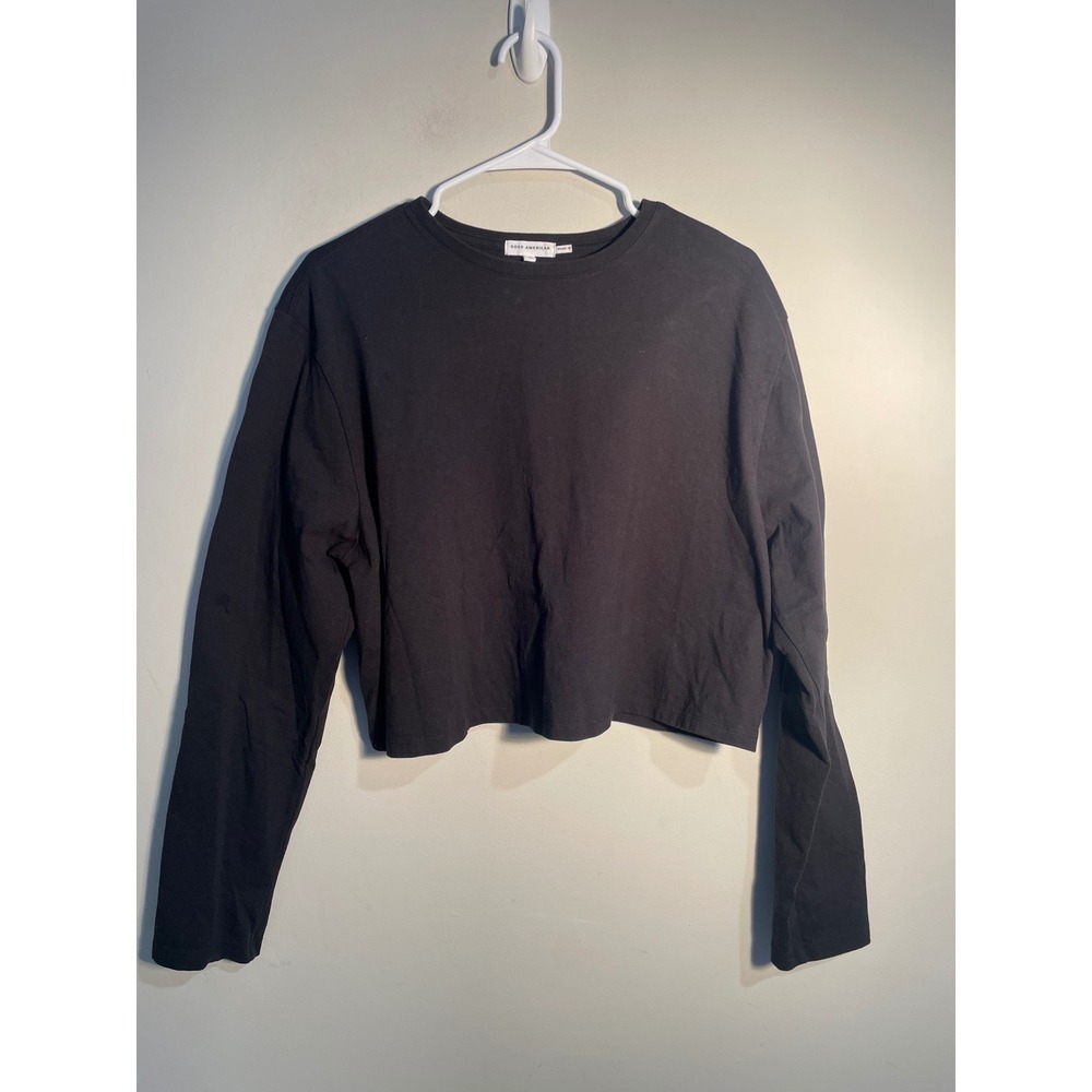 Good American Black Cropped Boxy Long Sleeve Tee Size 4 (XL) Basic Closet Staple